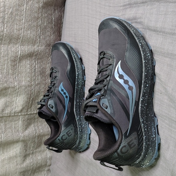 Saucony Peregrine 12 Trail Running Shoes Womens Size 10 Black Blue ICE + - Picture 1 of 10